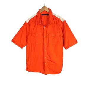 Sean John Orange Short Sleeve Button Up Shirt 3XL Pockets Festival Streetwear